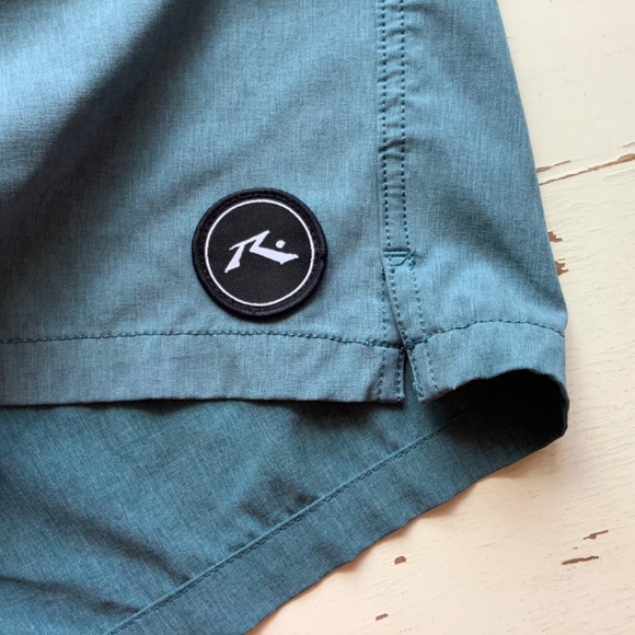 RUSTY Teal Blue Elastic Waist Drawstring Swim Trunks SZ 36 - Picture 2 of 7